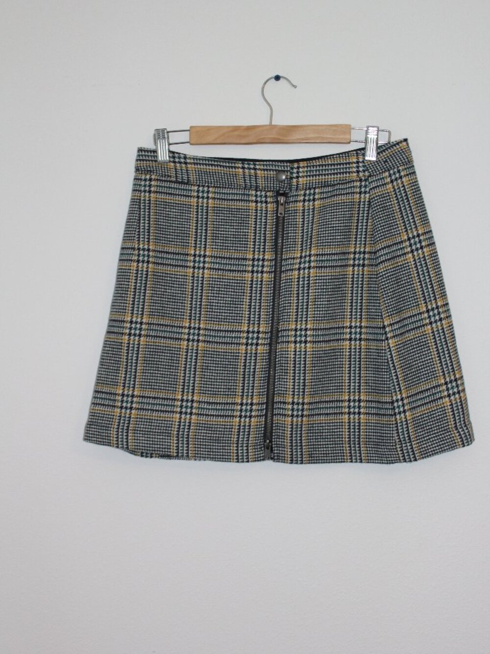 Abercrombie & Fitch Blue Yellow Wool Houndstooth Y2K Schoolgirl Mini Skirt Sz M